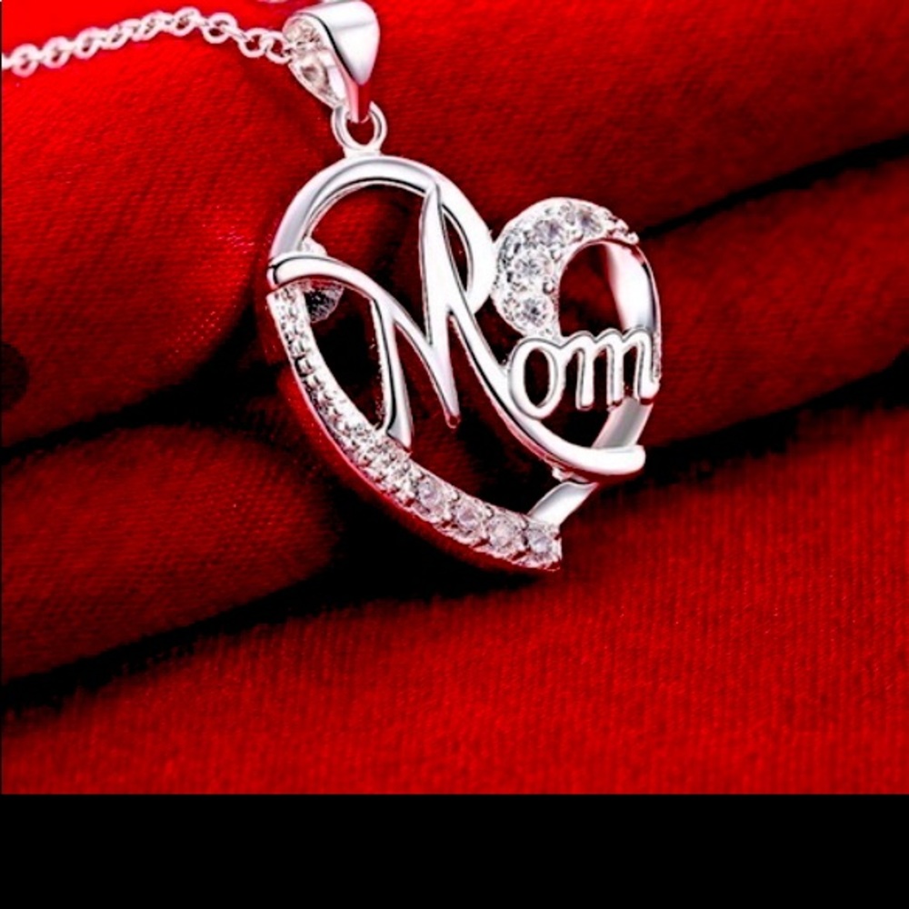 Silver Necklace with Heart shaped Mom Charm